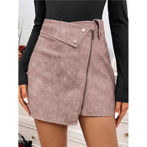 Vintage American Style PU Leather High Waist Flared A-Line Mini Skirt